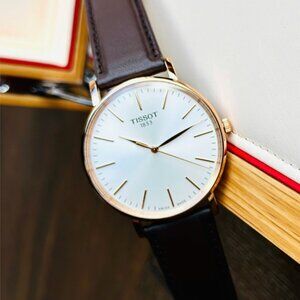 Tissot Men's Brown Leather Strap White Dial Watch With Box